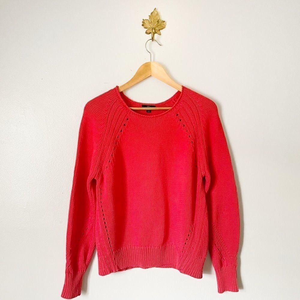 J. Crew Red Orange Cotton Pointelle stitching pullover sweater size Small